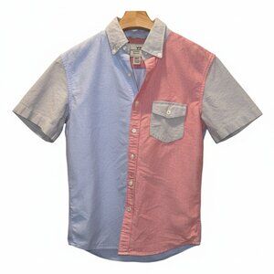American Eagle Colorblock Short Sleeve Button Down Shirt
